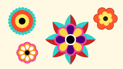 Set of abstract Mexican inspired flowers