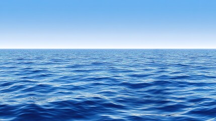 Fototapeta premium The calm surface of the sea stretching endlessly to the horizon, reflecting the serene sky. A tranquil and expansive ocean view that captures the vastness and beauty of nature, perfect for peaceful an