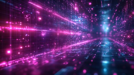 Obraz premium Abstract digital landscape with vibrant colors and glowing particles.