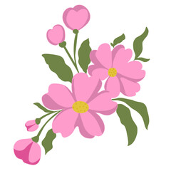 vector flowers illustration bunch of pink flowers with the leaves Vector. cherry blossom pink flower vector. illustration on white background. vector flowers illustration bunch of pink flowers leaves.