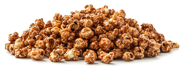 Obraz premium delicious caramel popcorn pieces scattered on a clean white background
