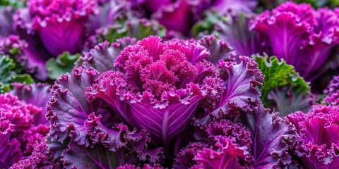 Vibrant purple kale leaves feature serrated edges and a rough texture, making them a nutritious and aesthetically