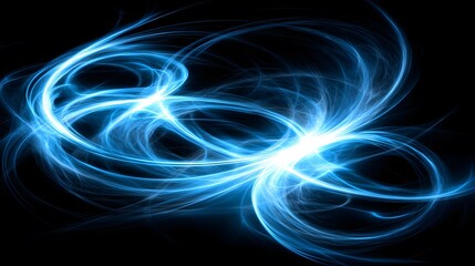 Abstract Blue Light Swirls on Black Background