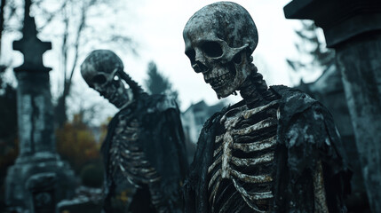 Fototapeta premium Skeletons in Cemetery.
