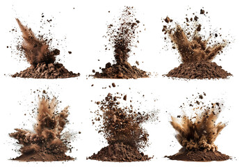 Set of brown soil explosions, cut out