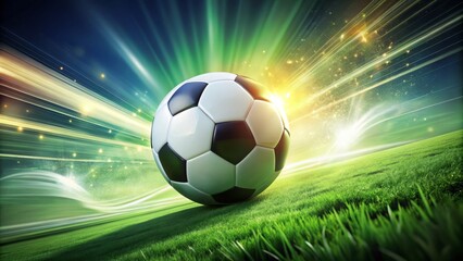 Naklejka premium * Vibrant soccer ball and lush green field come together in a dynamic poster design, capturing the energy