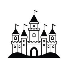 Obraz premium Medieval Castle Clipart Design - Castle Vector illustration in black and white 