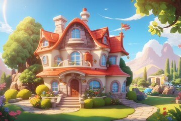 Illustration of a house in the village
