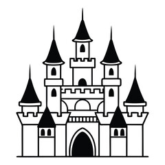Obraz premium Medieval Castle Clipart Design - Castle Vector illustration in black and white 