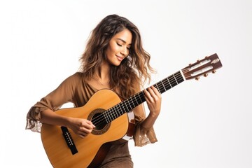 Guitar musician white background playing guitar.