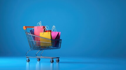 Sales and shopping concept background. Blue background.