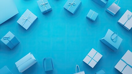 Sales and shopping concept background. Blue background.