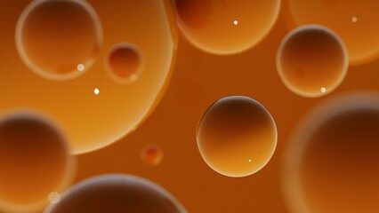 Abstract colorful orange juice balls. Chaotic scatter plastic spheres. Festive party wallpaper.