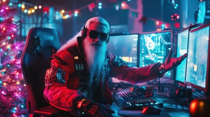 Obraz premium Cyberpunk Santa Claus Gaming