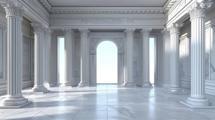 Obraz premium Elegant Classical Architecture with Marble Columns and Archways in Sunlit Interior - Interior Design and Historical Theme