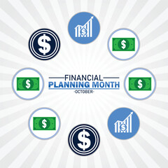Financial Planning Month. October. Holiday concept. Template for background, banner, card, poster with text inscription. Vector illustration