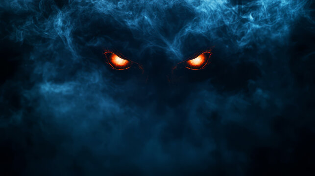 Glowing Eyes In Smoke. A Sinister Pair Of Eyes Peek Out From A Swirling Cloud Of Smoke, Creating An Eerie And Mysterious Image.