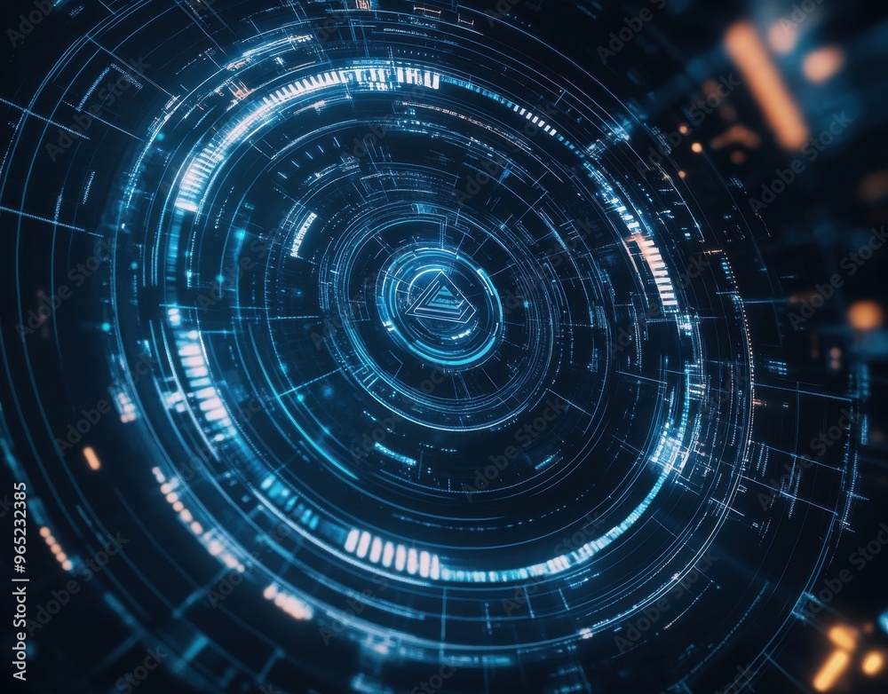 Poster futuristic high-tech digital interface with glowing cyber elements and abstract design in a circular