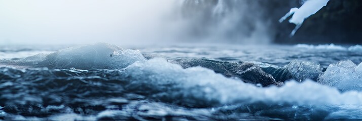 A breathtaking shot of waves crashing in the ocean with mist rising in the background, creating a dramatic scene.