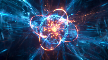 Fototapeta premium Abstract representation of an atomic or subatomic particle explosion