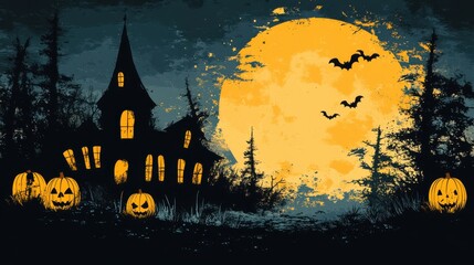 A Halloween vector background with ghostly figures and pumpkins, eerie vibe