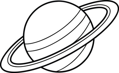 Continuous line art Saturn planet icon illustration black and white