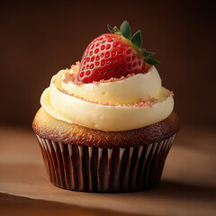 Strawberry Topped Cupcake with Buttercream Frosting