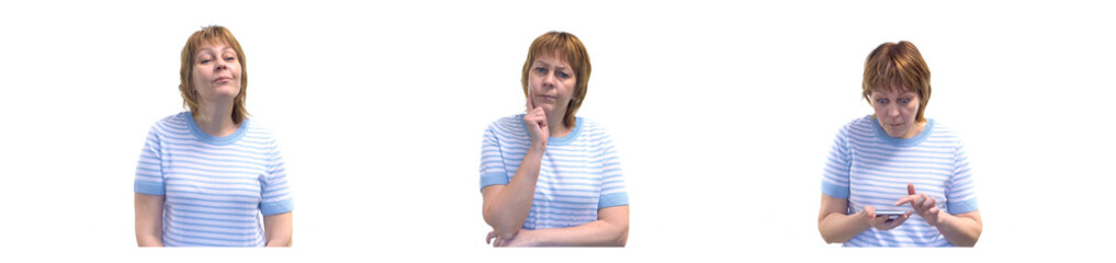 Pretty Young Woman in Various Poses – Phone Use, Deep Thought, Looking Away – Images Isolated...