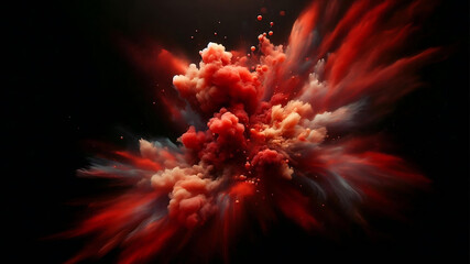 Abstract red smoke explosion against a dark background.