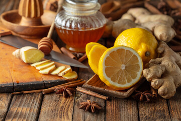 Ingredients for preparing ginger tea.