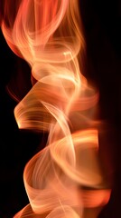 Abstract Swirling Orange Light Trails on Black Background