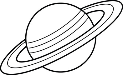 Continuous line art Saturn planet icon illustration black and white