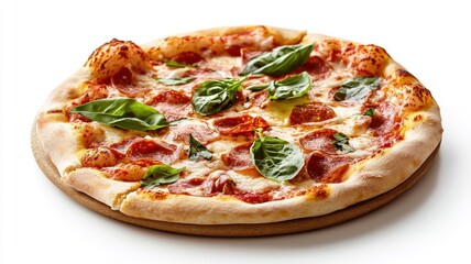 Pizza isolated on a clean white background, highlighting vibrant toppings.
