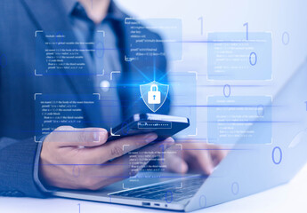 Businessman padlock screen Cyber ​​security concept Security and encryption User privacy Network security technology Data connection Internet