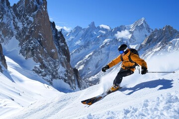 man skiing down the mountain