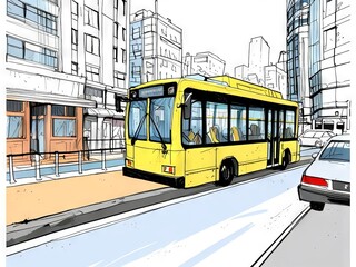 Fototapeta premium Cityscape with a Public Transportation and Pedestrian