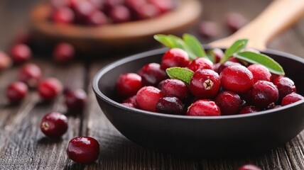 Cranberries cooked in a skillet with spices, showcasing a flavorful dish.