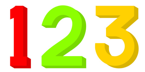 3d number 123, number one two three, 3d render of a number, colorful numbers, numbers, one,  two, three, 1, 2, 3, yellow, green, red education, mathematics, number one,  number two, number three, PNG
