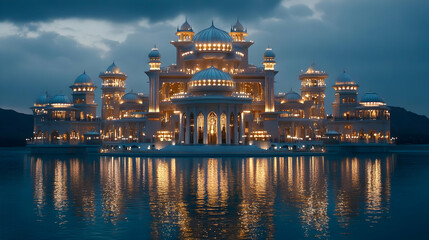 Majestic Palace on Water at Dusk