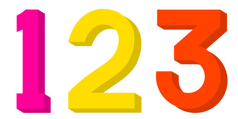 3d number 123, number one two three, 3d render of a number, colorful numbers, numbers, one,  two, three, 1, 2, 3, pink, yellow, red, education, mathematics, number one,  number two, number three, PNG