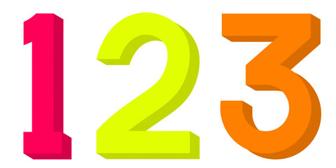 3d number 123, number one two three, 3d render of a number, colorful numbers, numbers, one,  two, three, 1, 2, 3, orange, yellow, red, education, mathematics, number one,  number two, number three