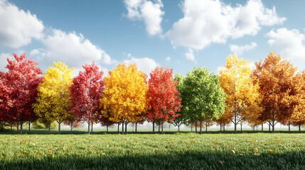 Colorful Autumn Trees in a Meadow