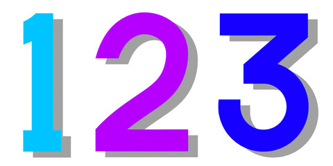 3d number 123, number one two three, 3d render of a number one two three, colorful numbers, numbers, one,  two,  three, 123, 1, 2, 3, blue, purple, png