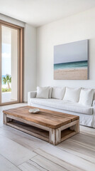 Fototapeta premium Luxurious Mediterranean living room interiors with chic decor and natural lighting. Premium Real Estate interior design.