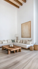 Fototapeta premium Luxurious Mediterranean living room interiors with chic decor and natural lighting. Premium Real Estate interior design.