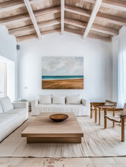 Luxurious Mediterranean living room interiors with chic decor and natural lighting. Premium Real Estate interior design.