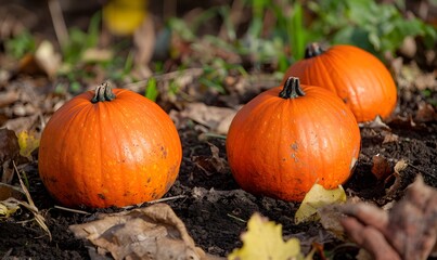 Fototapeta premium orange pumpkins on the ground