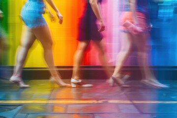 blurred image background of Rainbow colors, fast moving people in the city, LGBTQ concept