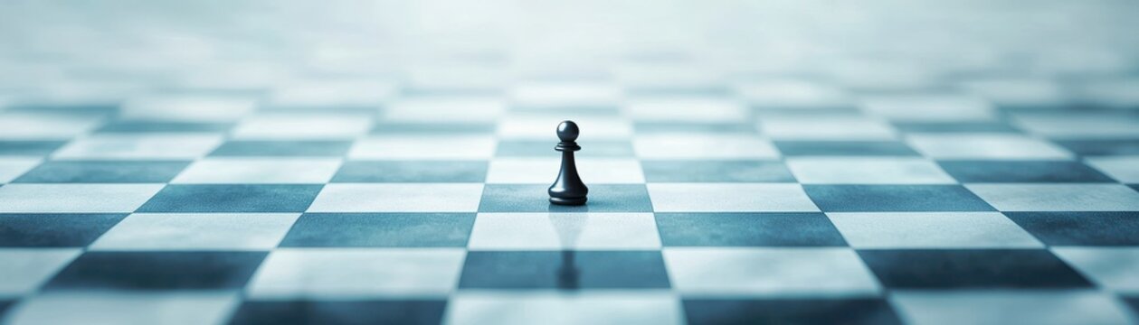 A solitary chess piece on a checkered board, symbolizing strategy, solitude, and the strategic depth of chess.