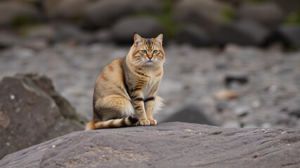 Obraz premium A Cat Sitting on the Rock